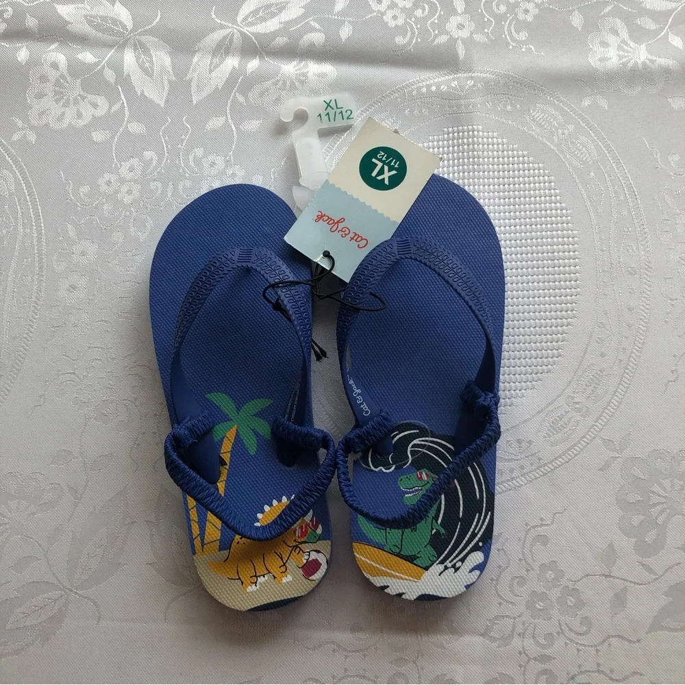 Cat & Jack Toddlers Boys Size XL (11/12) Navy Blue Flip Flops Shoes NWT Sandals